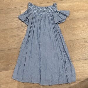 Blue Striped Off-Shoulder Dress